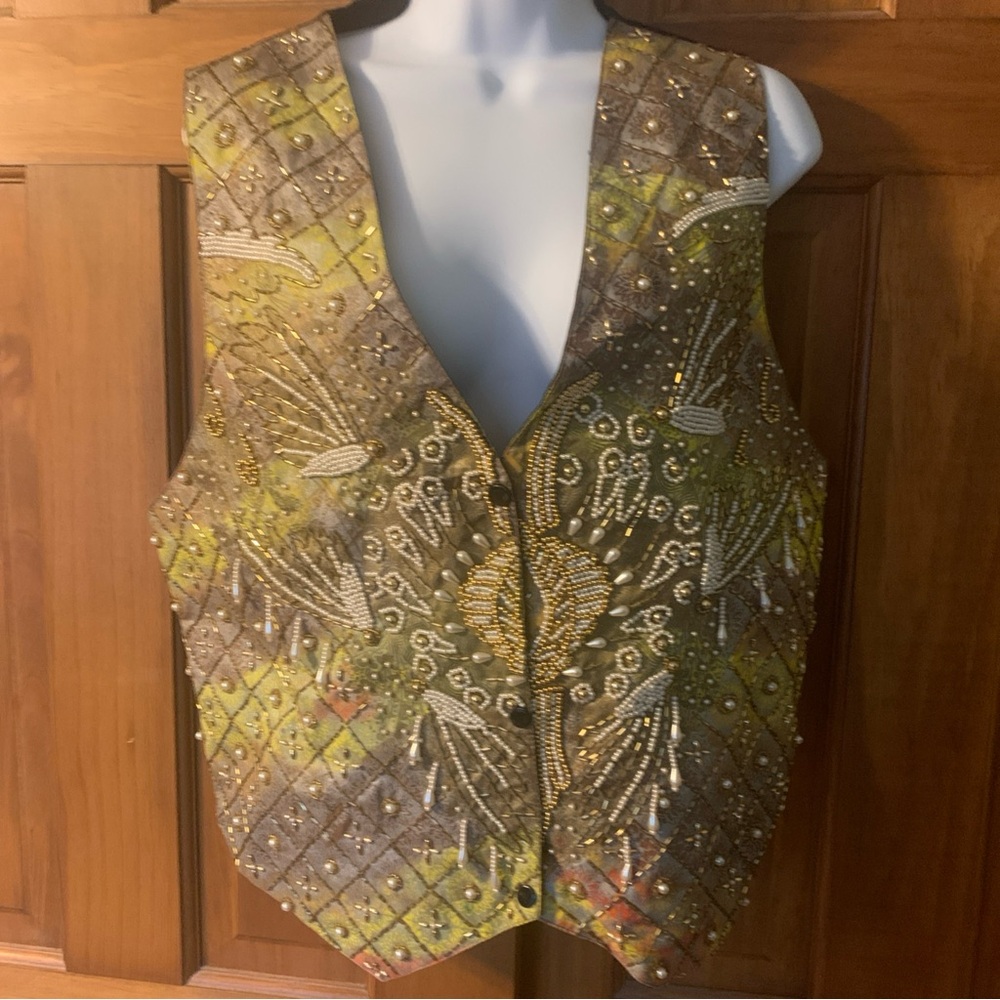 vtg 80s embroidered VEST Ana Moro‎ All Size pearl gold beaded Stunning - Picture 2 of 16
